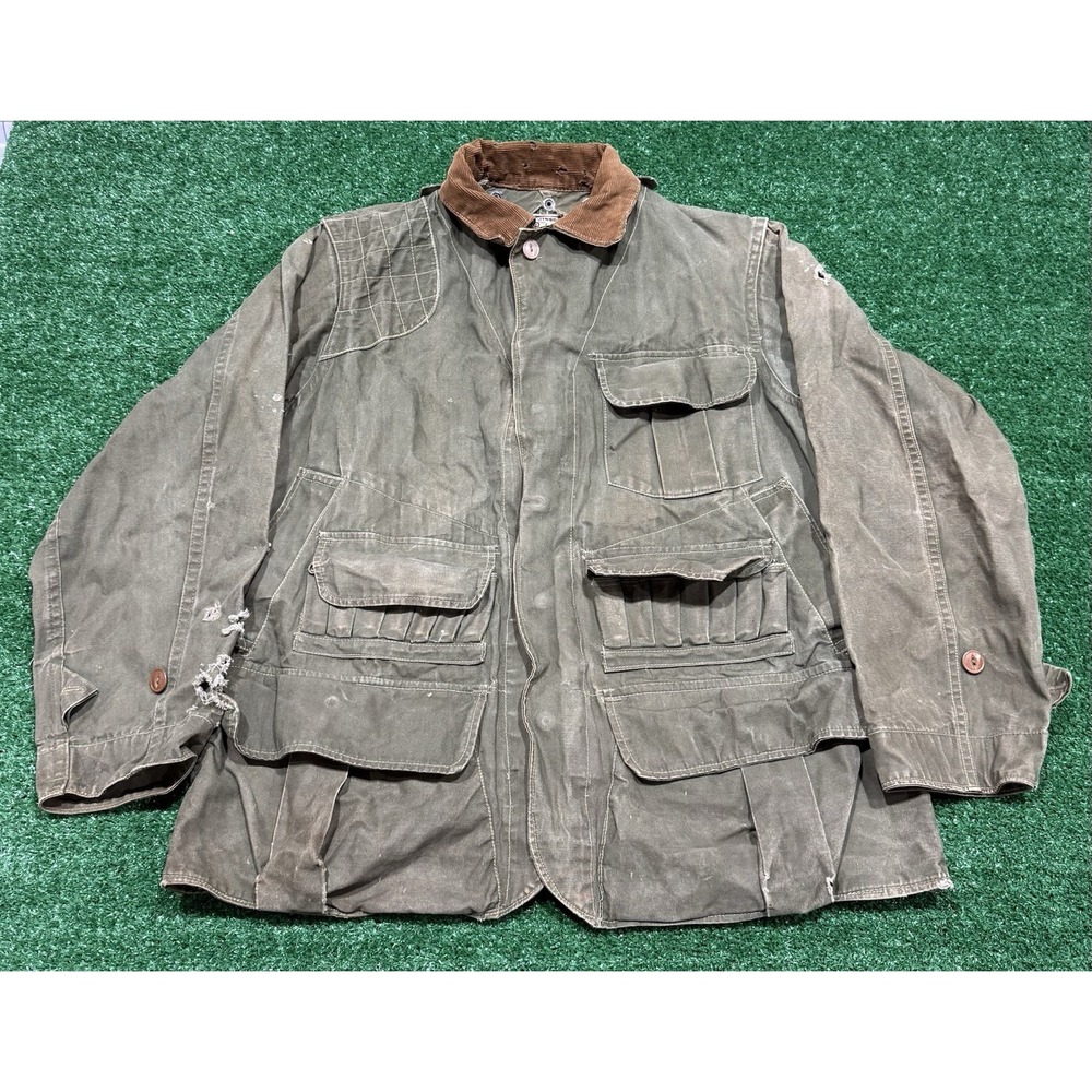 Vintage Hinson Bodyguard Jacket Mens 44? Green Hunting Canvas Made USA Game Bag